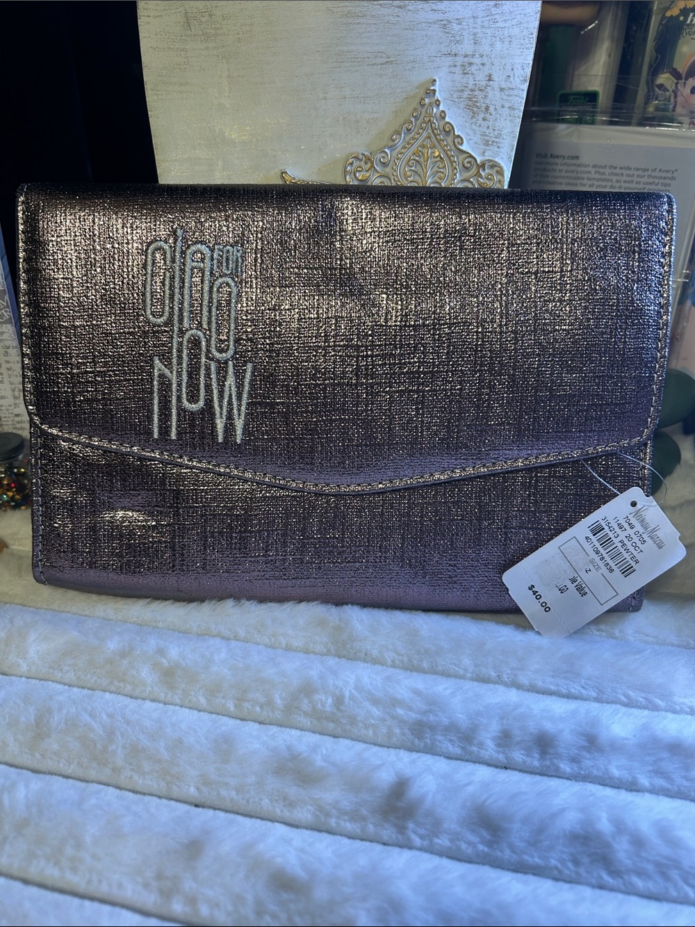 Neiman Marcus Ciao For Now Metallic Pink Envelope Clutch